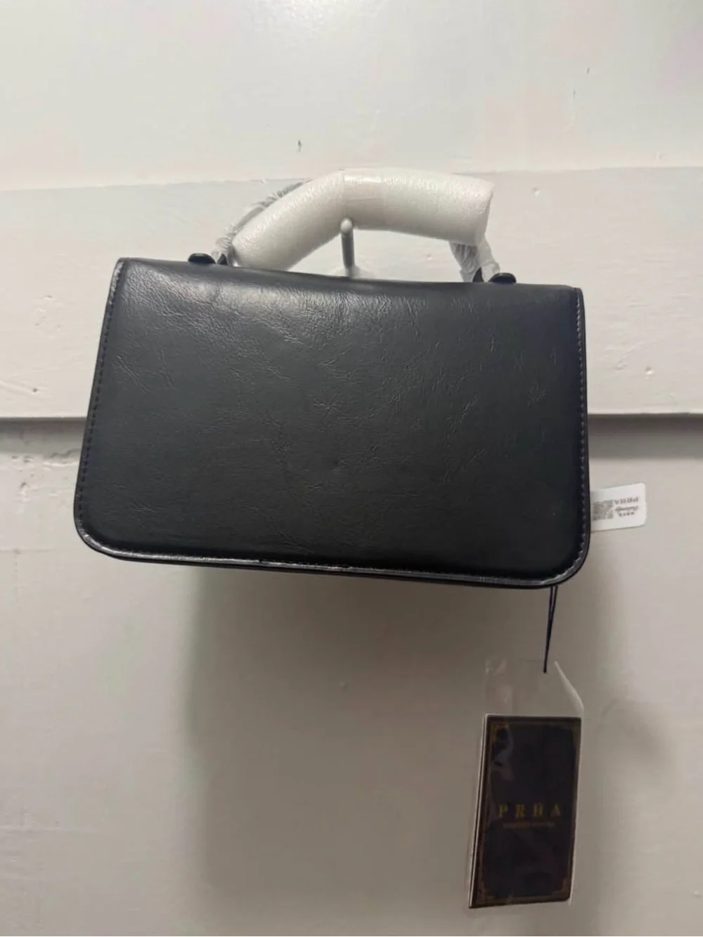 Black and White Embroidered Satchel Handbag